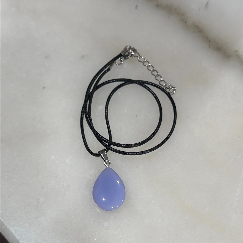 Lavender Teardrop Pendant Necklace on Black Cord